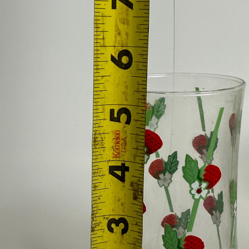 Vintage Greg Flowers Strawberry Vine Glass Tumblers Retro Set of 5 Red Green - Picture 5 of 10